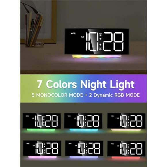 Extra Loud Alarm Clock for Heavy Sleepers LED Display Color Night Light - Picture 3 of 7